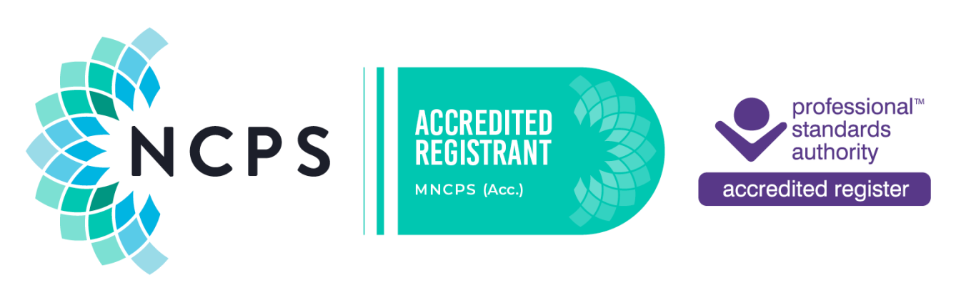 NCPS Logo Logos of NCPS and the Professional Standards Authority, with accreditation details.